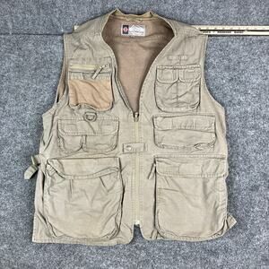 Pro Cam-Fis Vest Mens Size L Tan Multi Pocket Utility Travel Outdoor Fishing Zip